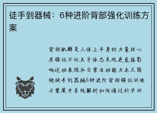 徒手到器械：6种进阶背部强化训练方案